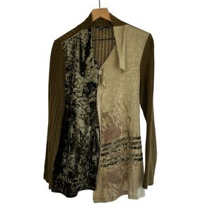 CATIVA Womens Multi-Pattern Pullover Sweater Olive Green Wool Blend XL Artsy